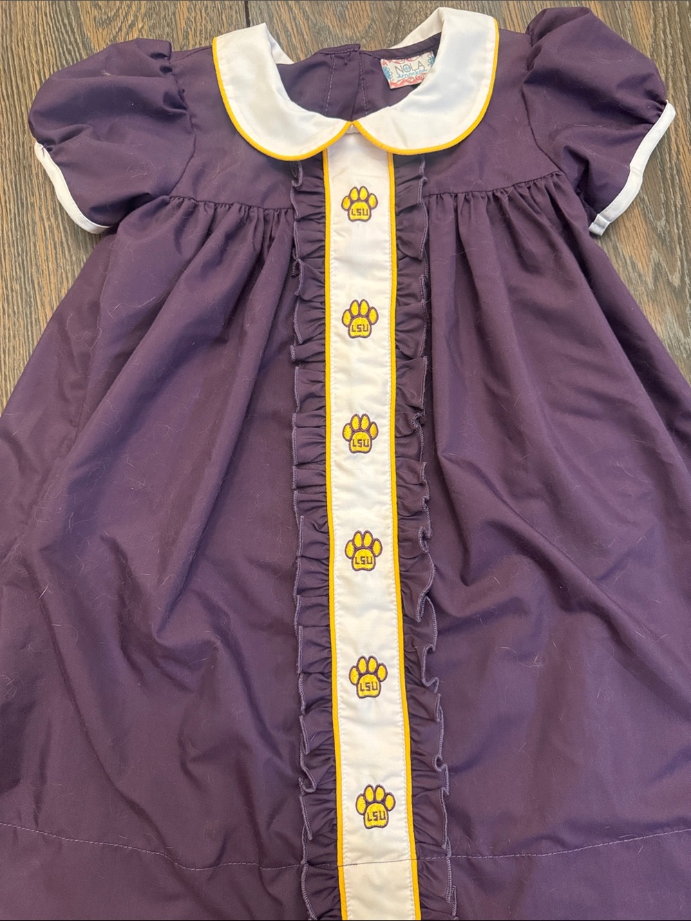 Nola Smocked LSU  Purple and White Dress with Yellow Trim